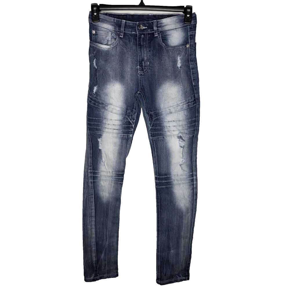 Southpole Jeans Mens 30x32 Light Skinny Moto Biker Distressed Stretch Denim Fade